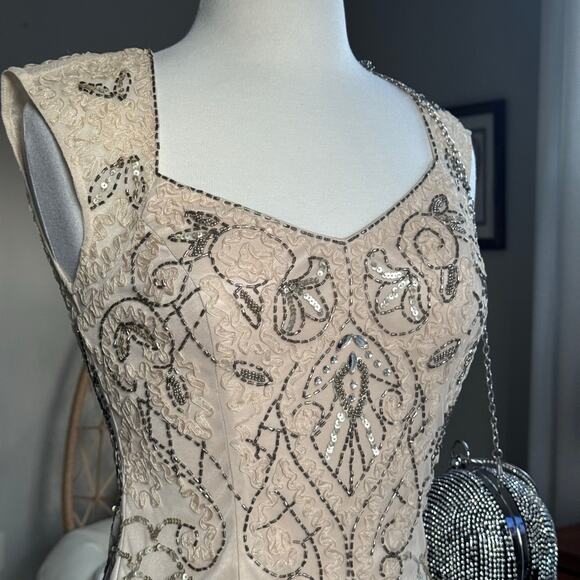 Sue Wong Embellished Cocktail Dress Size 2 Champagne Beaded - Picture 3 of 16